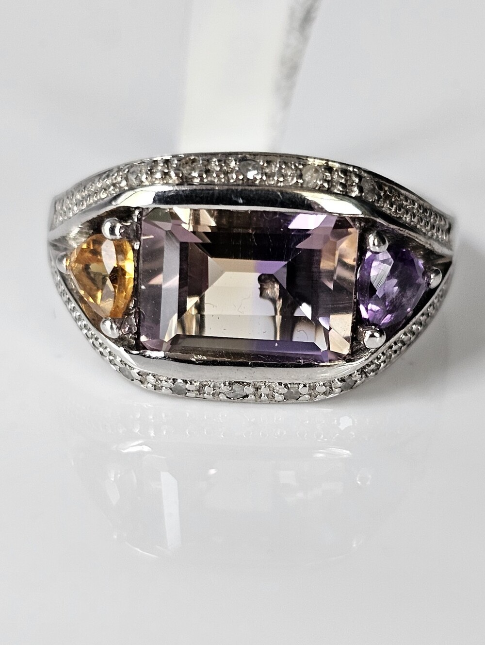 Genuine Ametrine, Amethyst, Citrine, White Topaz Ring Sterling Silver Sz 7!